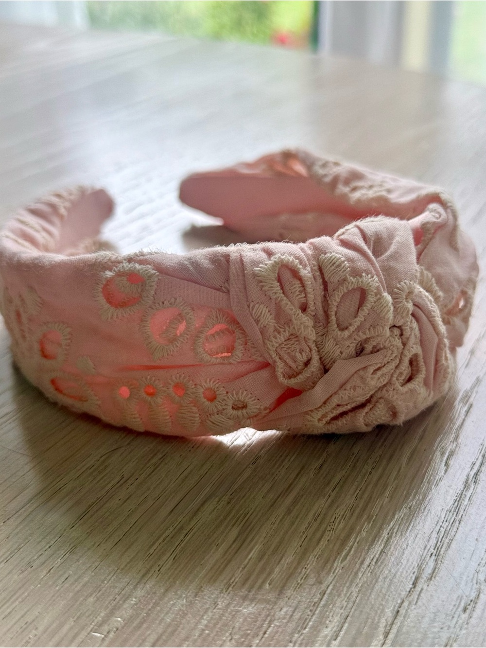 Embroidered Pink Knotted Headband